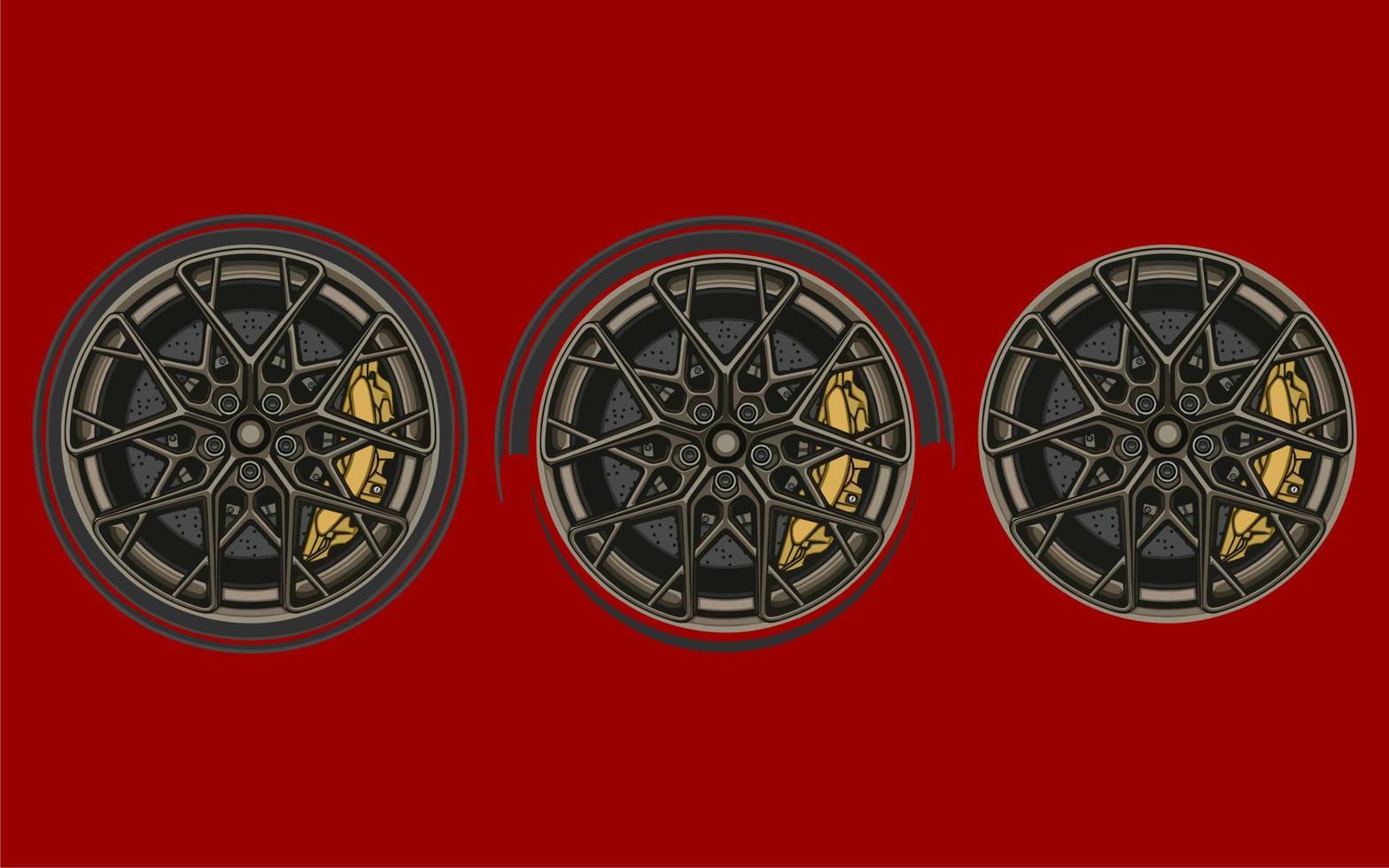 Car wheel and rims. Vector illustration, wheels gold silver black, Car Wheel 3D illustration, Car wheel, set. Realistic design. Vector illustration