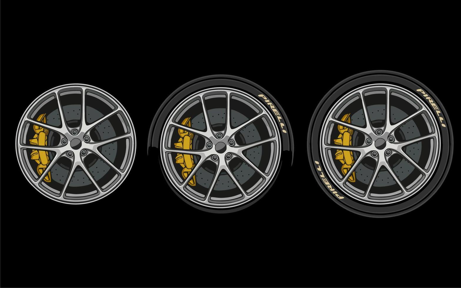 Car wheel and rims. Vector illustration, wheels gold silver black, Car Wheel 3D illustration, Car wheel, set. Realistic design. Vector illustration