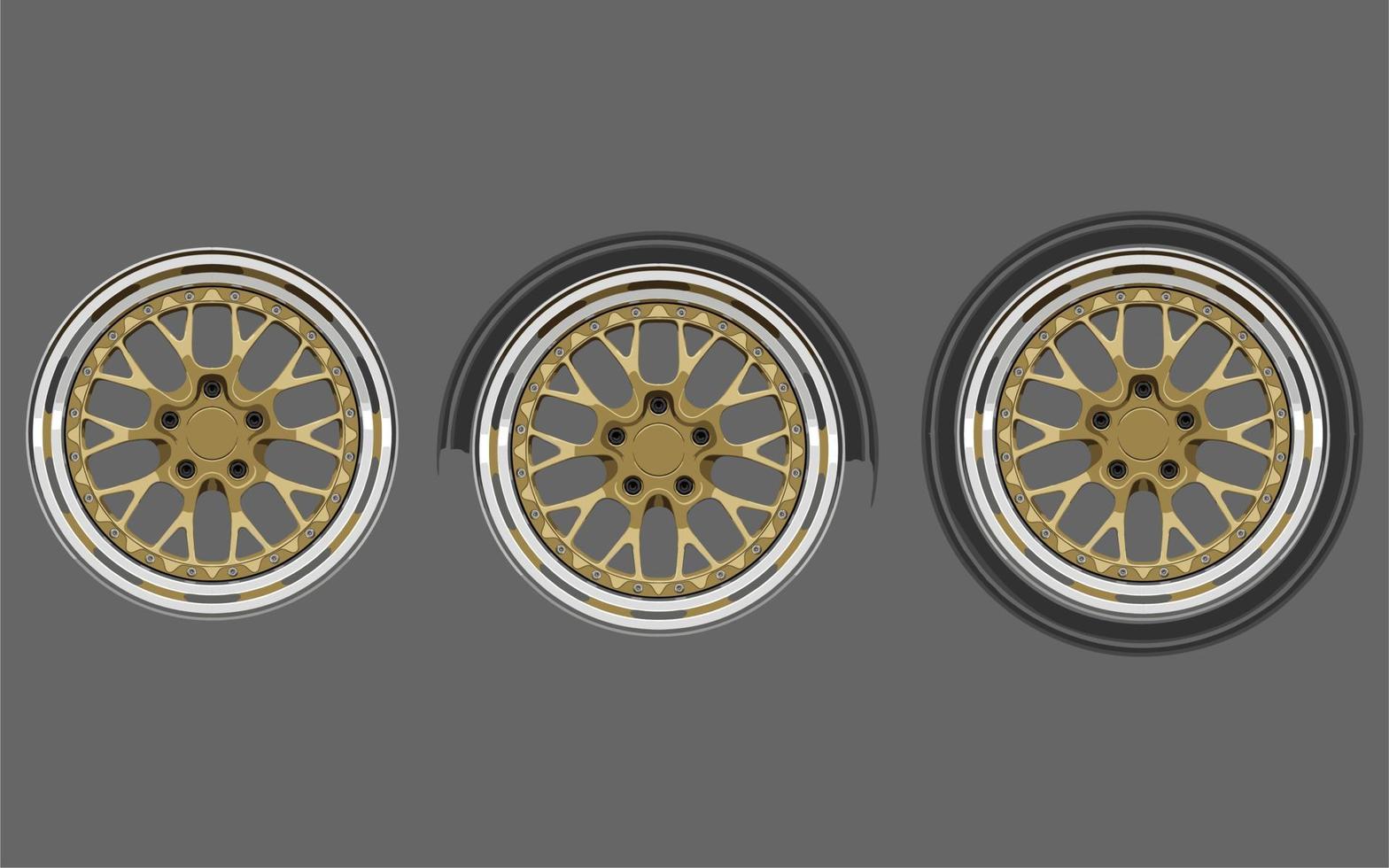 Car wheel and rims. Vector illustration, wheels gold silver black, Car Wheel 3D illustration, Car wheel, set. Realistic design. Vector illustration