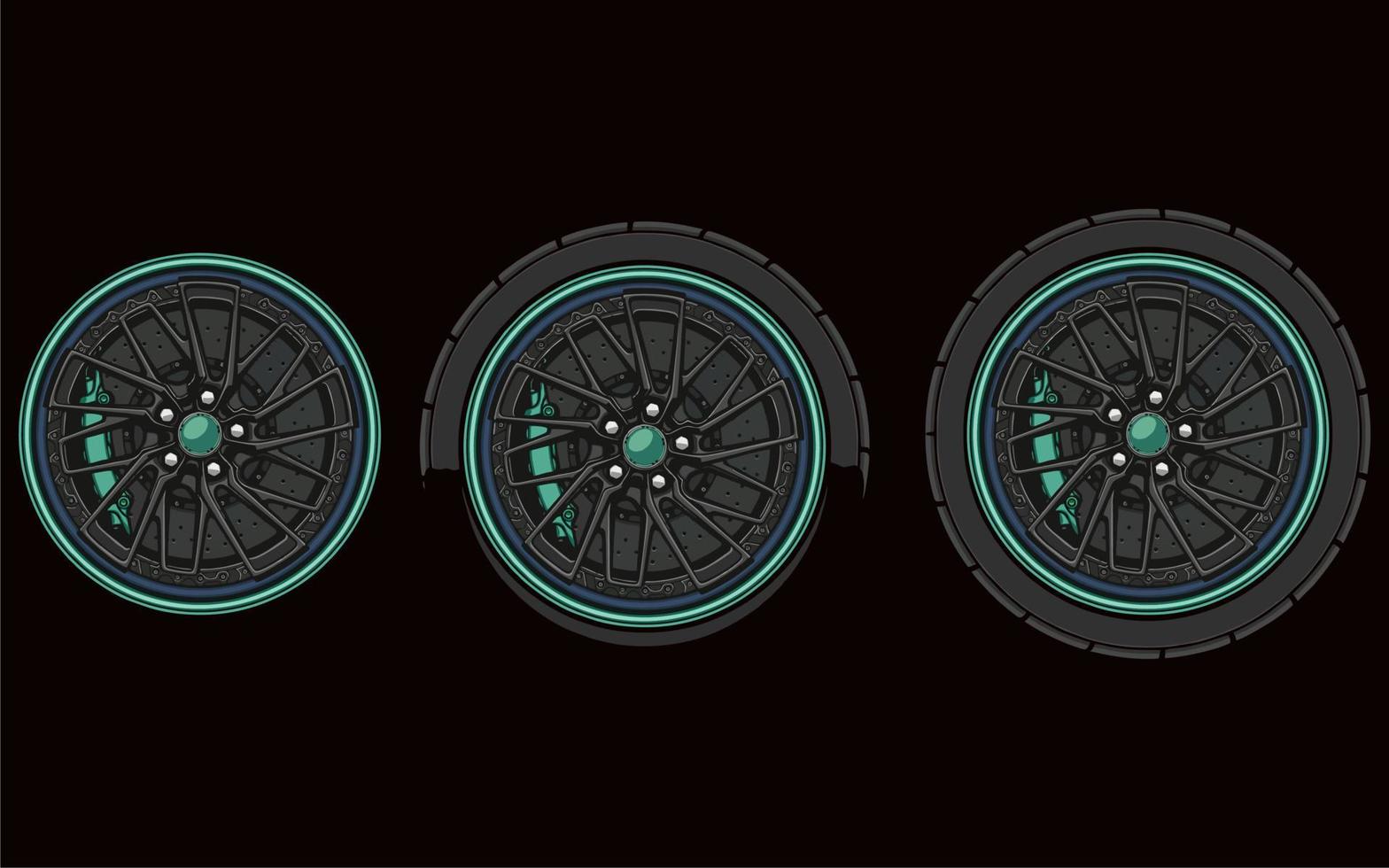 Car wheel and rims. Vector illustration, wheels gold silver black, Car Wheel 3D illustration, Car wheel, set. Realistic design. Vector illustration