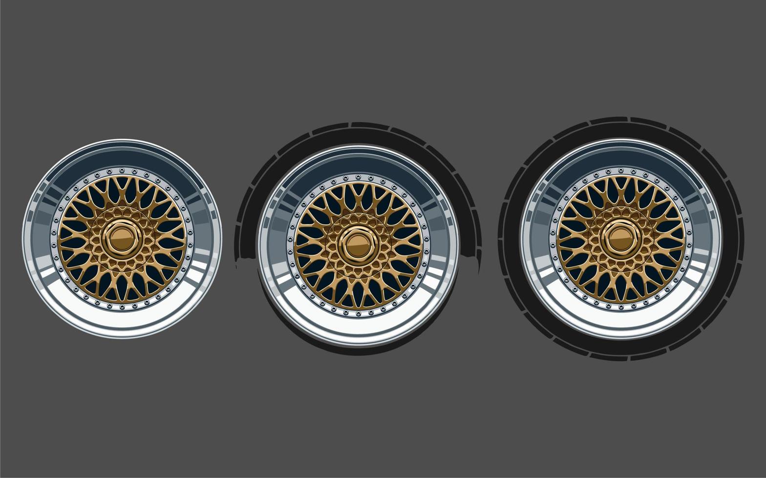 Car wheel and rims. Vector illustration, wheels gold silver black, Car