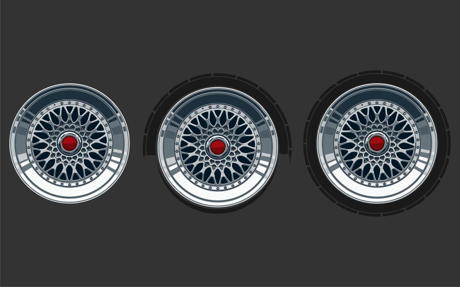 Car wheel and rims. Vector illustration, wheels gold silver black, Car