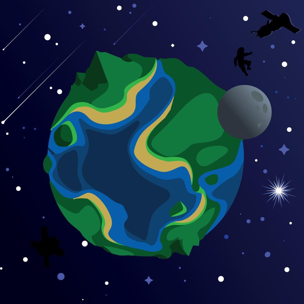 Cartoon illustration of earth and moon in space vector