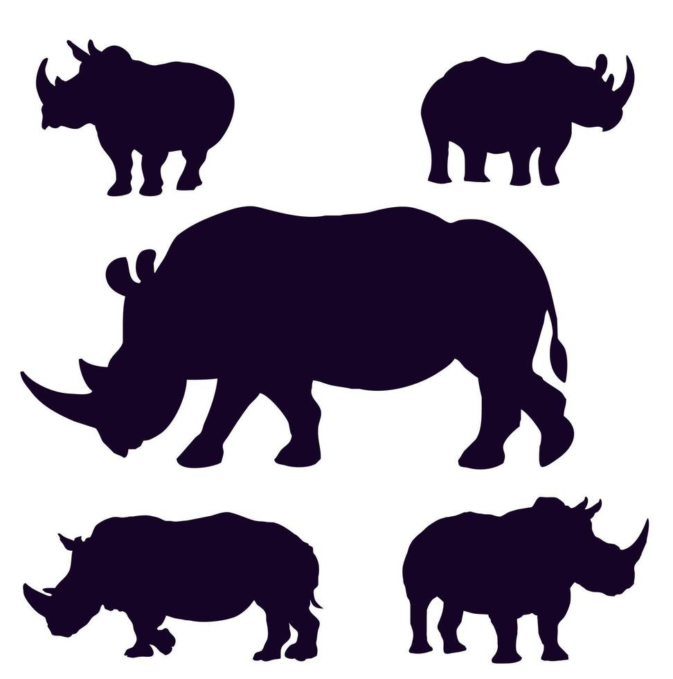 Set of silhouettes of rhinos vector