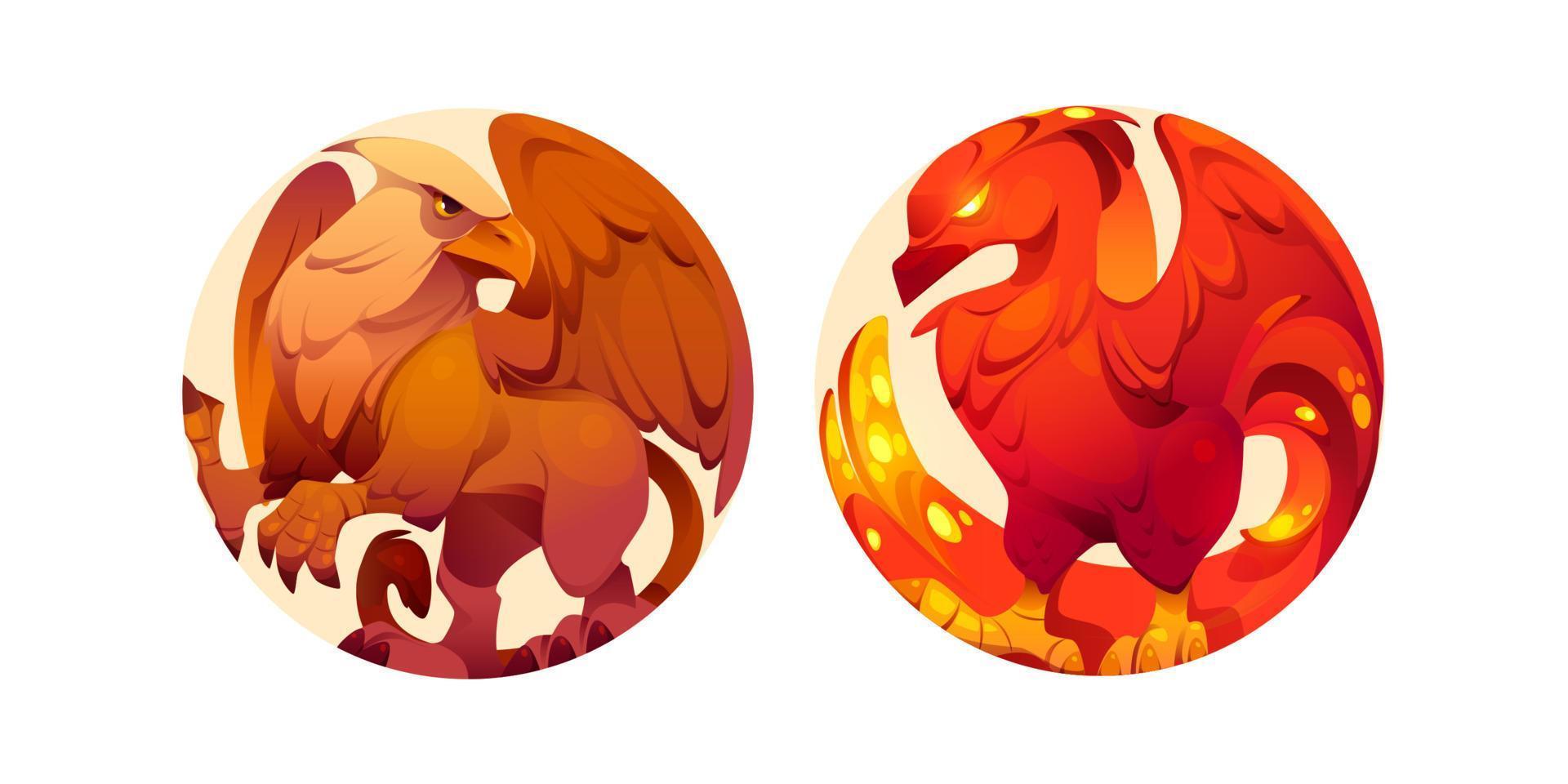 Fantasy creatures, phoenix and hippogriff vector