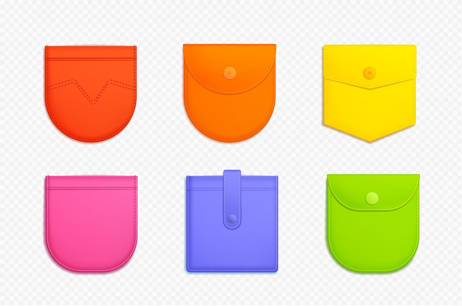 Icons of pockets and patches for shirts, jeans vector