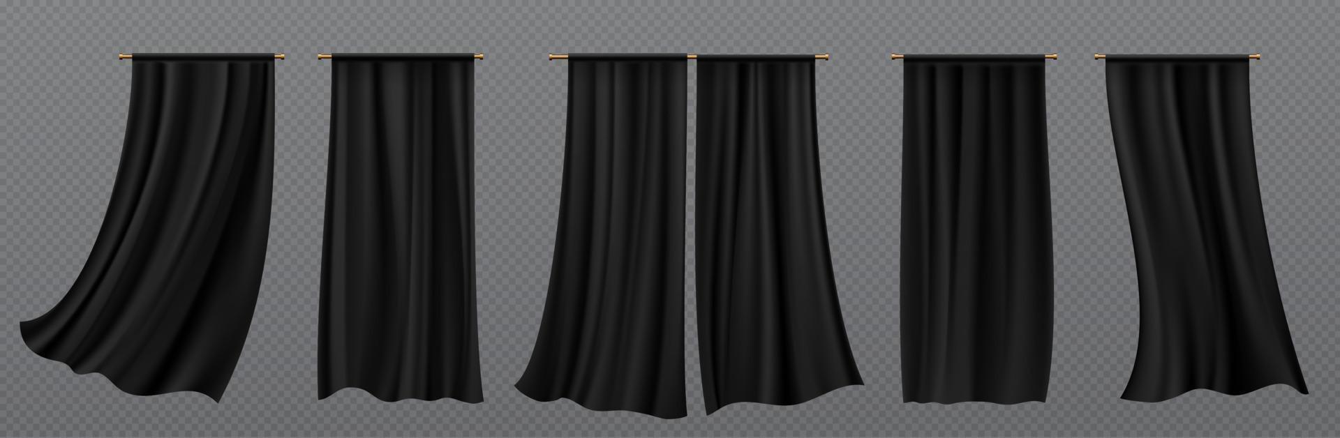 Black silk curtains for window fluttering on wind vector