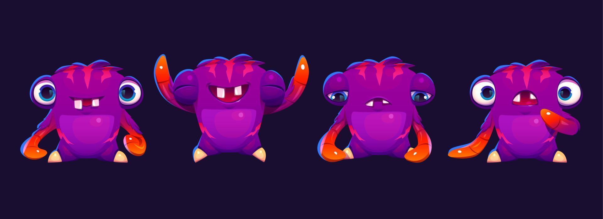 Cute cartoon monster face emotions vector set