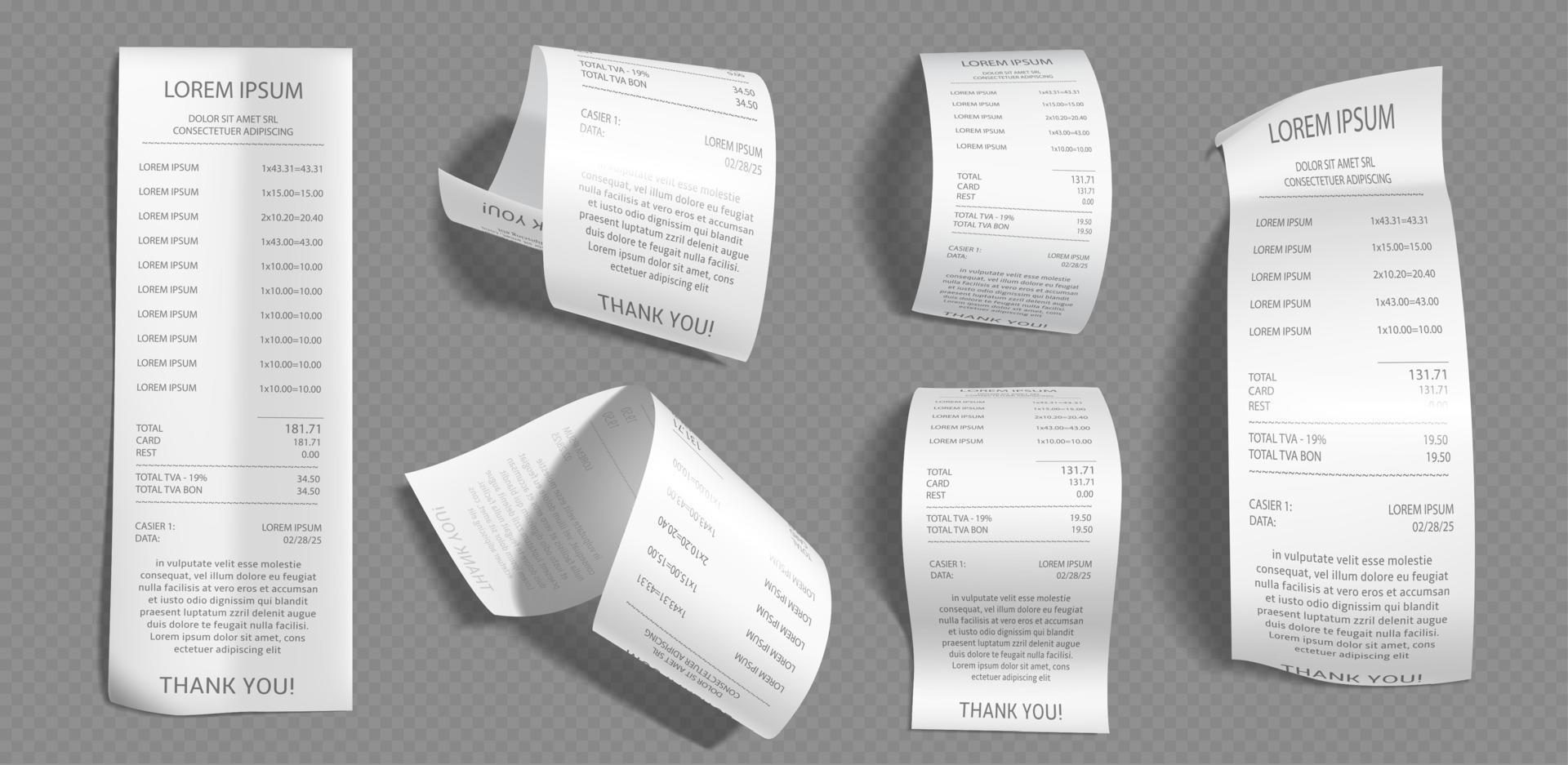 Paper bill receipt from supermarket, shop check vector