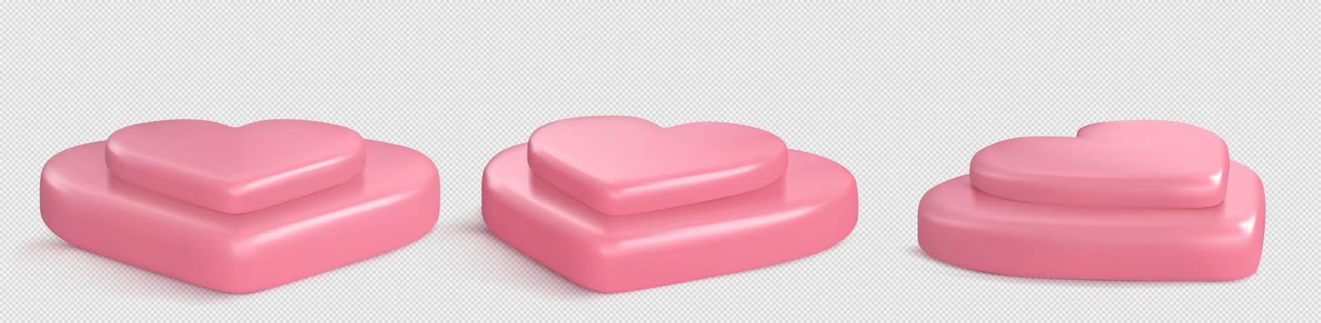 Realistic set of pink heart shape podiums vector