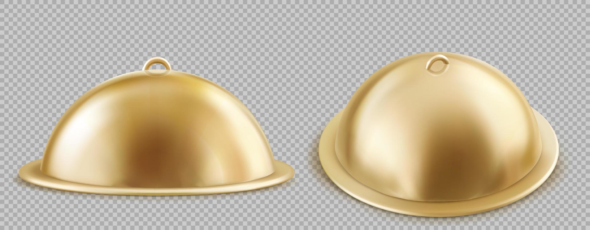 3d isolated gold food tray, plate lid cover vector