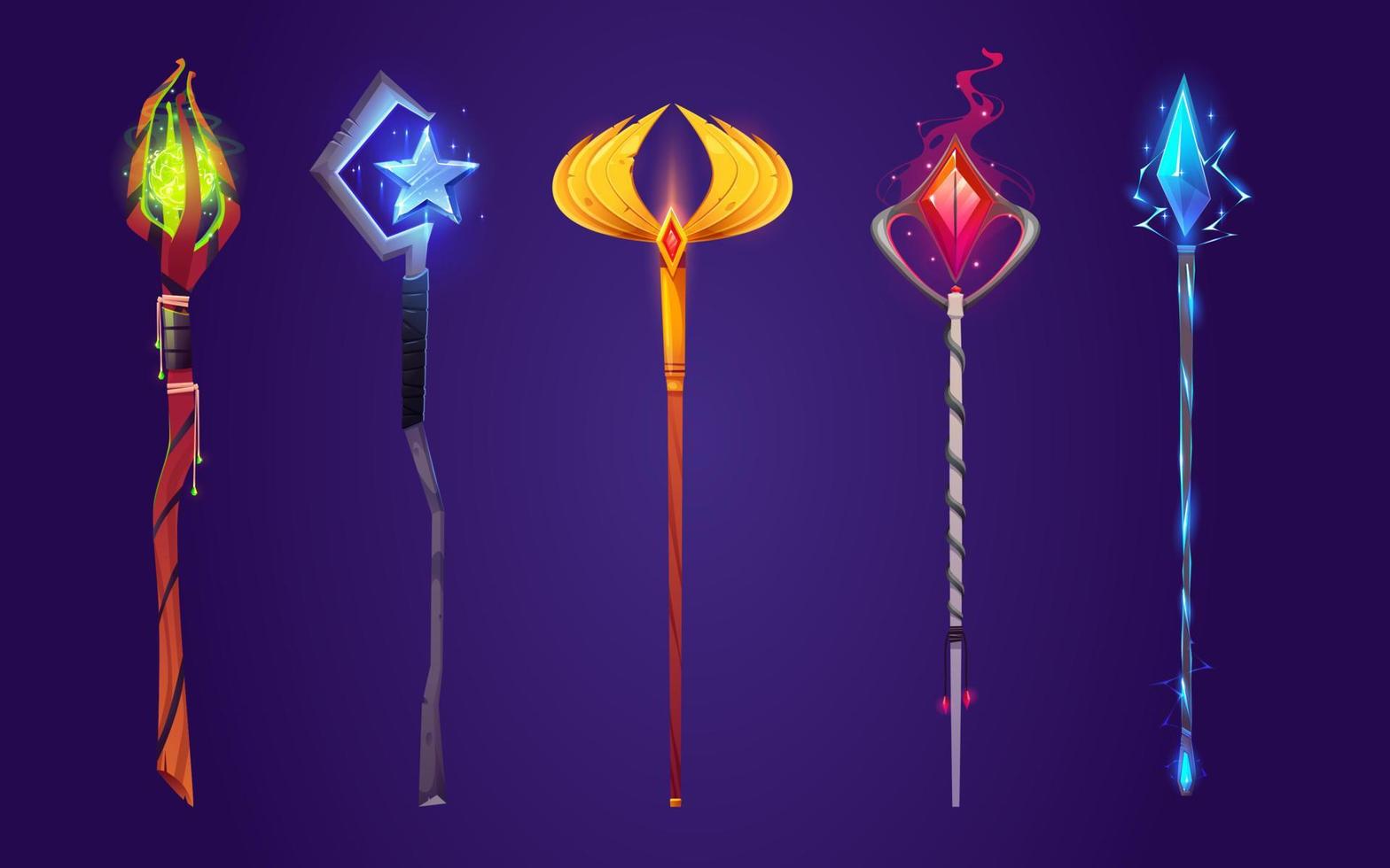 Magic vector staff, wizard game fantasy stick