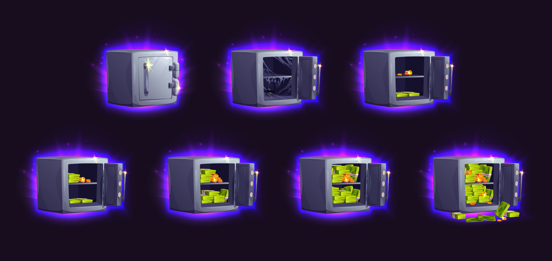 Cartoon set of safe boxes with money 23211891 Vector Art at Vecteezy