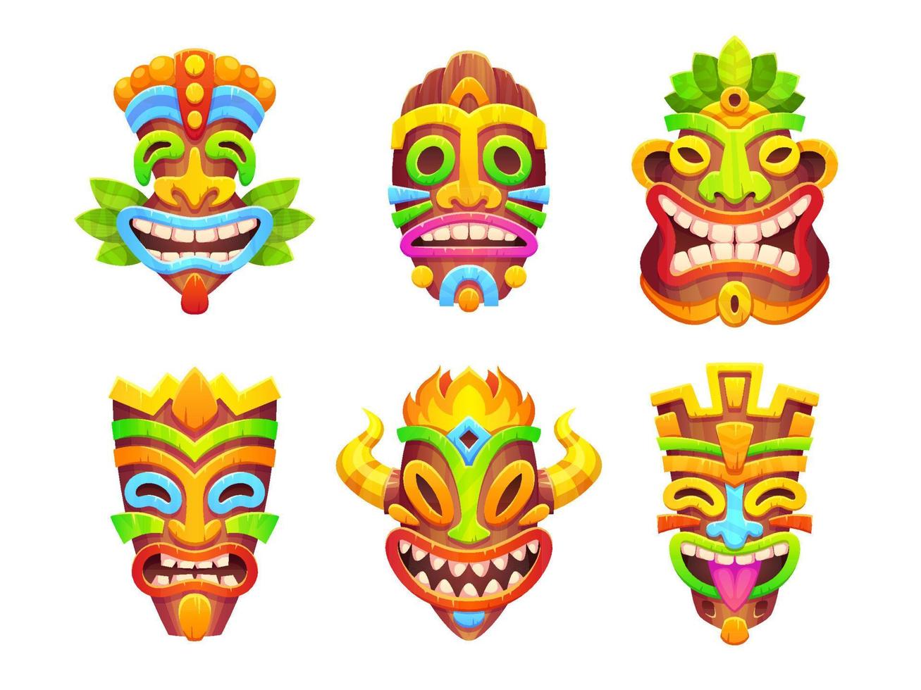 Tiki mask african totem tribal icon vector set