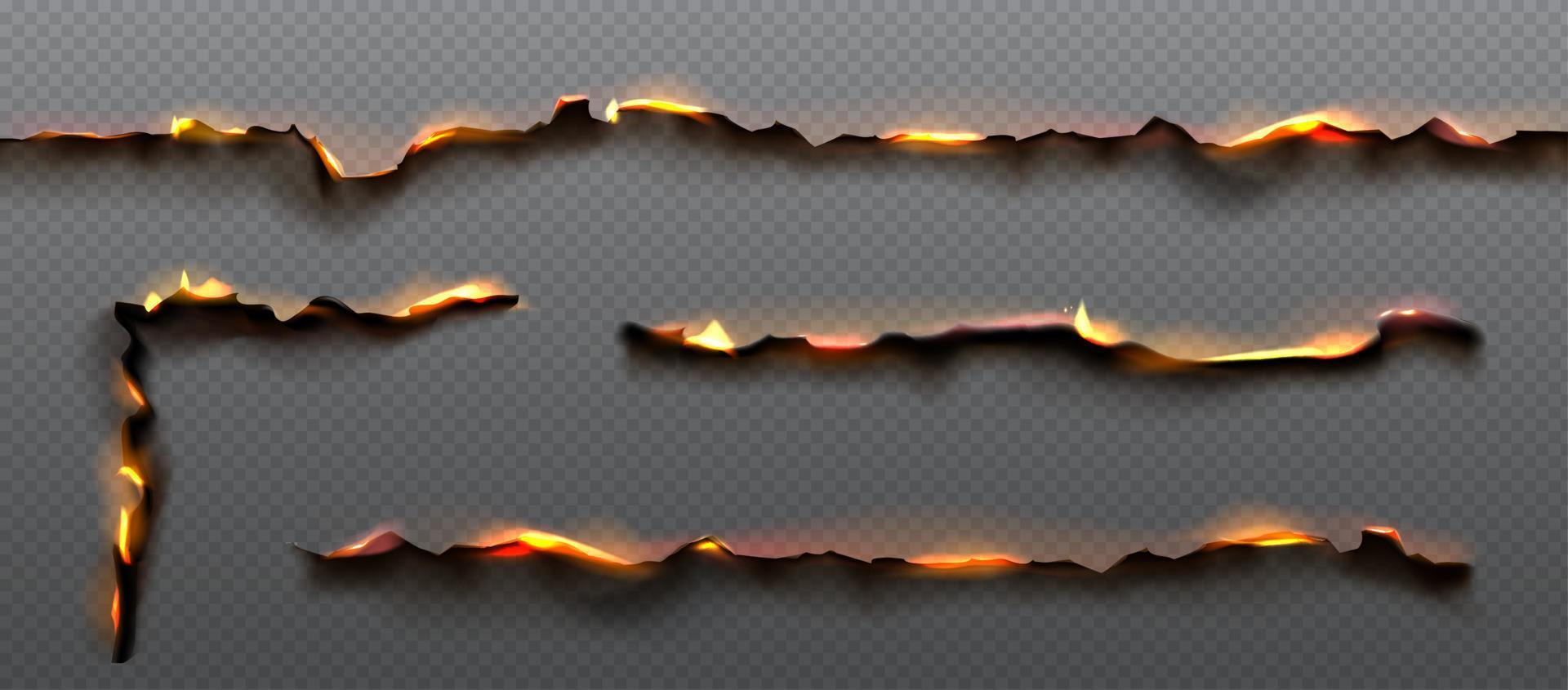 Fire, orange flame on burnt paper edges vector