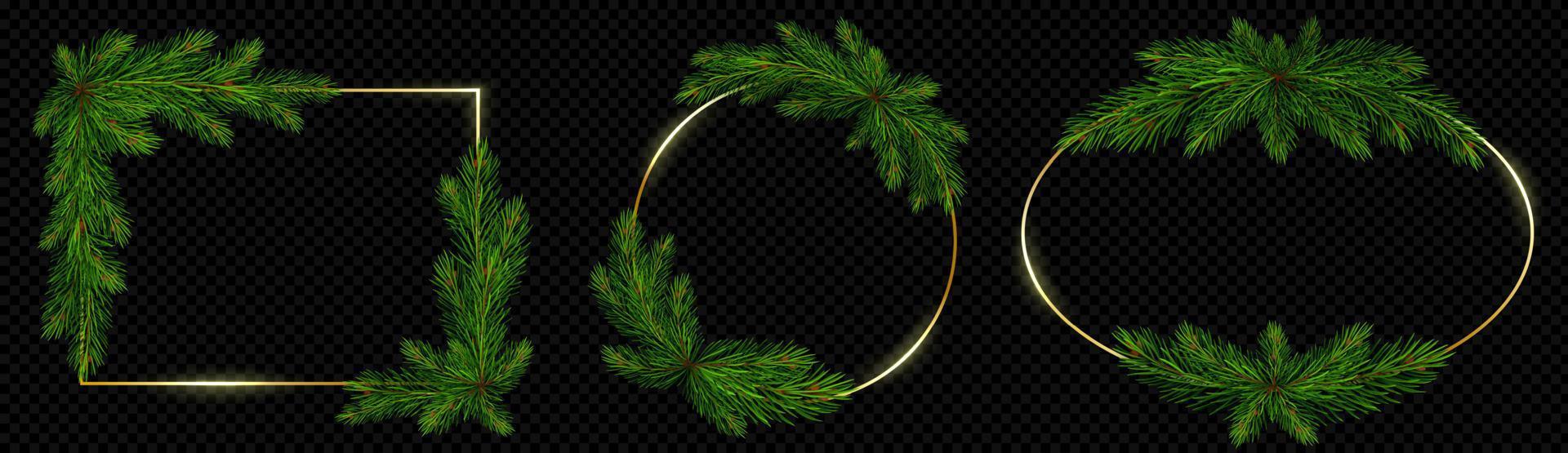 Realistic Christmas pine tree branch vector frame.