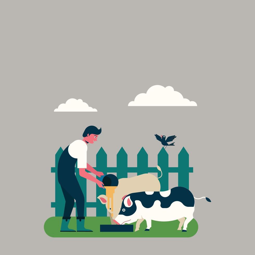 Man Feeding Animals vector