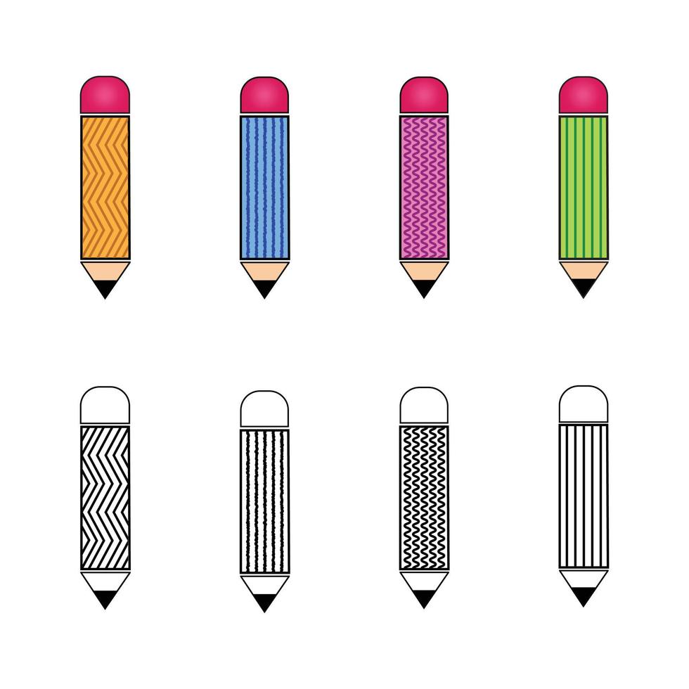 colorful and silhouette pencils vector collection isolated on white background