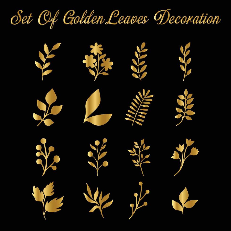 Gold flowers and leaves, cutout glyph set vector illustration. Golden silhouettes of luxury tropical blossom and leaf of exotic plant, elegant decoration for bouquet and gold floral collection