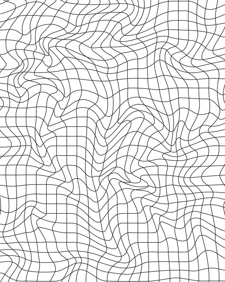 Vector pattern with a distorted cell. Twisted checkered funky background. Contour illustration