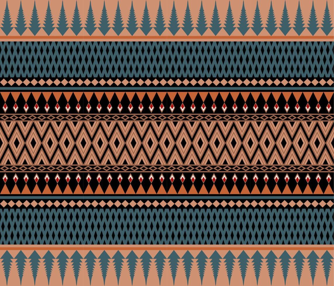 Colorful ethnic folk geometric seamless pattern in brown and green in vector illustration design for fabric, mat, carpet, scarf, wrapping paper, tile and more