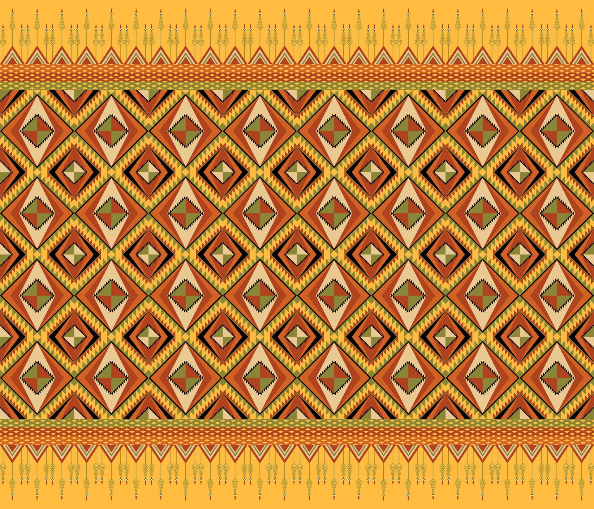 Colorful ethnic folk geometric seamless pattern in red and yellow in vector illustration design
