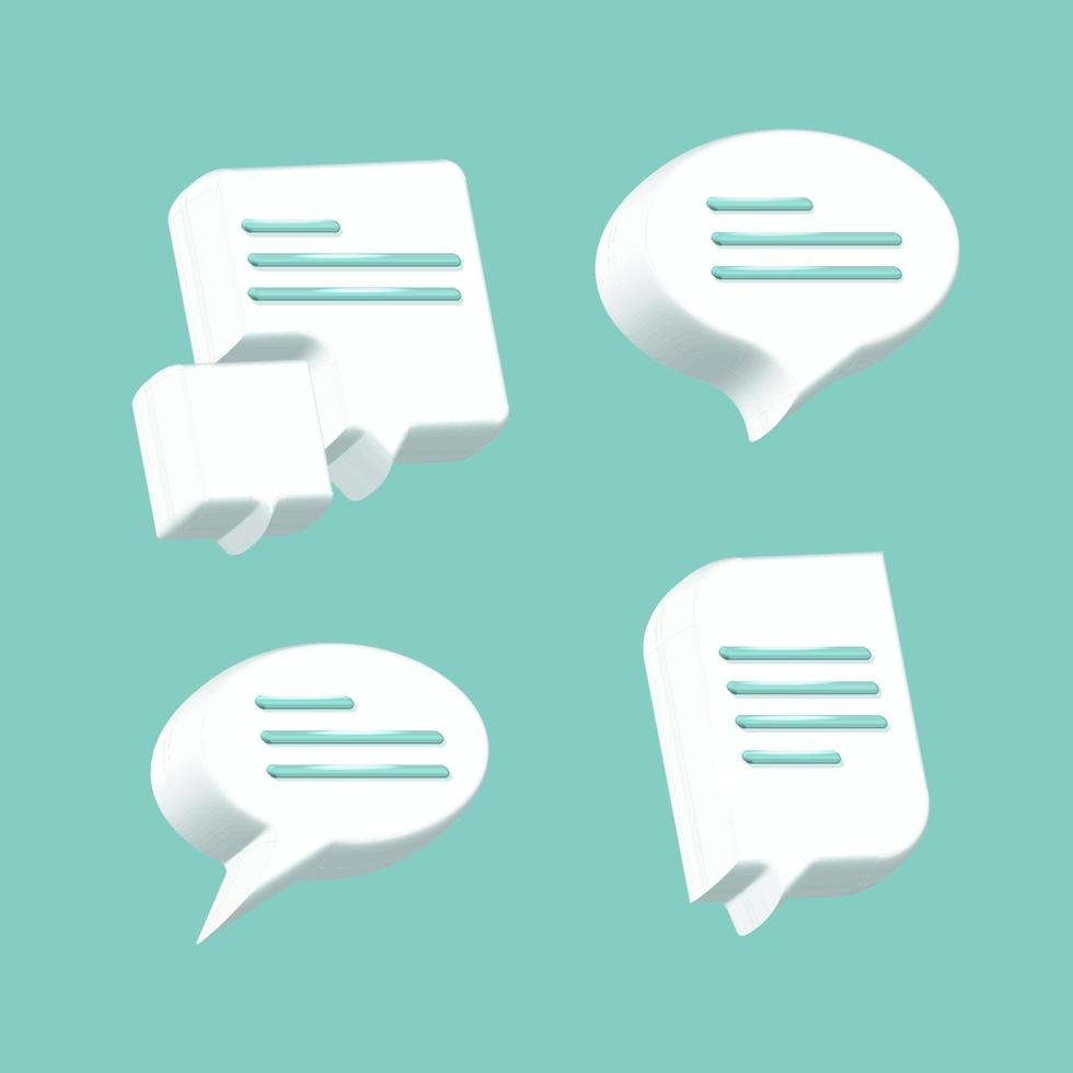 3d render vector message icons in white color. Isolated cartoon mail sms with notifications objects on blue light background. Volume isolated objects.
