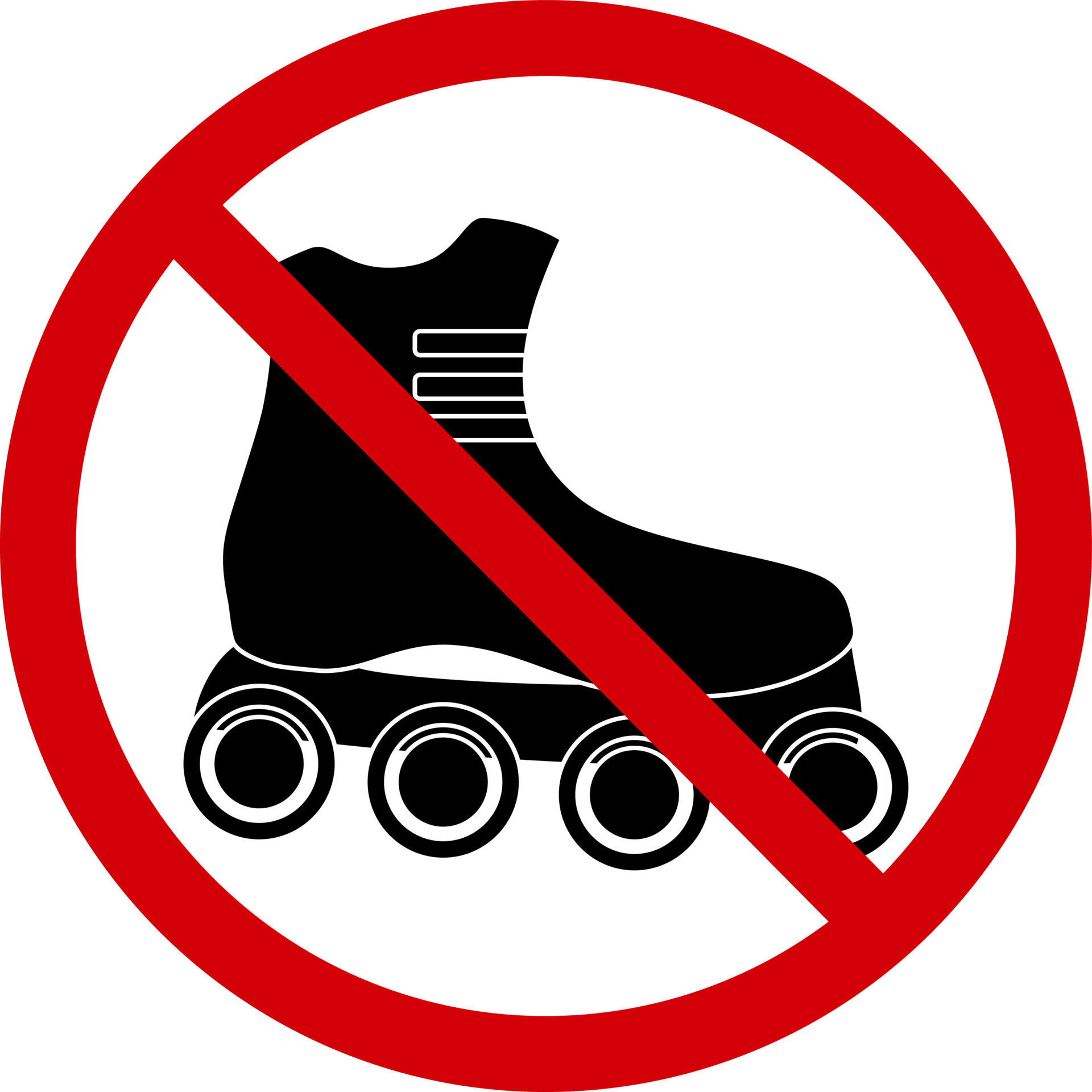 No rollerblading sign. Prohibition sign, no rollerblading. Red crossed