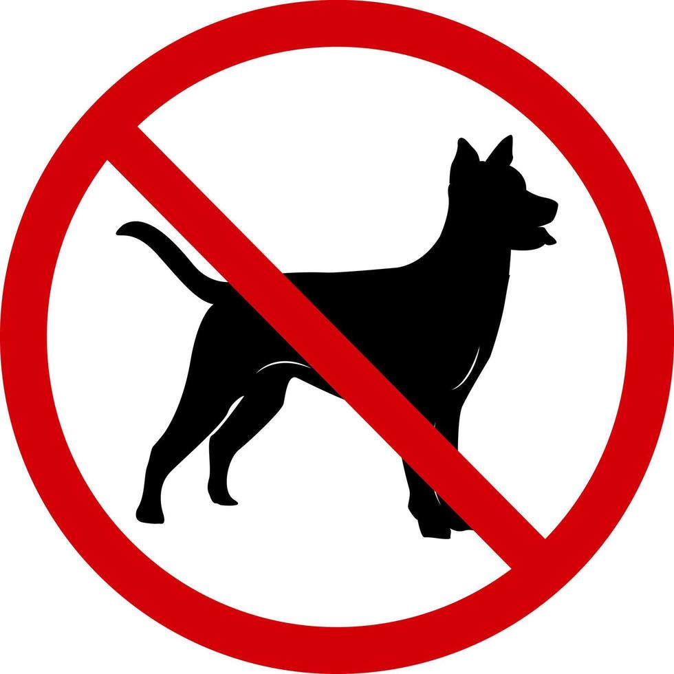 Forbidding sign, no walking with a dog. No dog sign. Red crossed circle with a silhouette of a dog inside. With a dog is not allowed. No dogs allowed. Round red stop sign with dog. vector