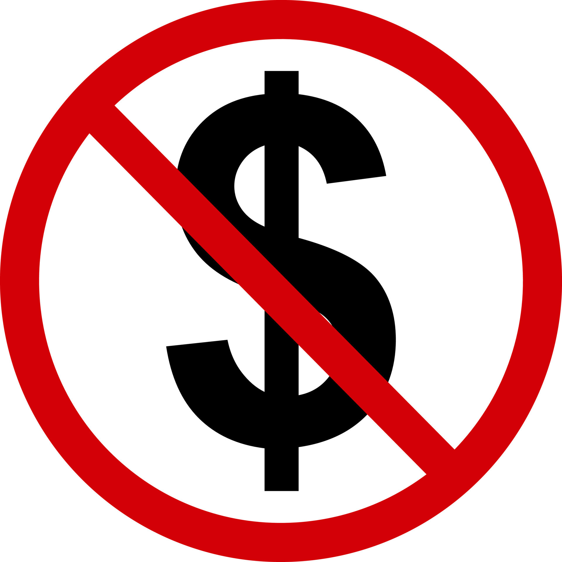 No money sign. Forbidding sign, no cash payment. Red slashed circle
