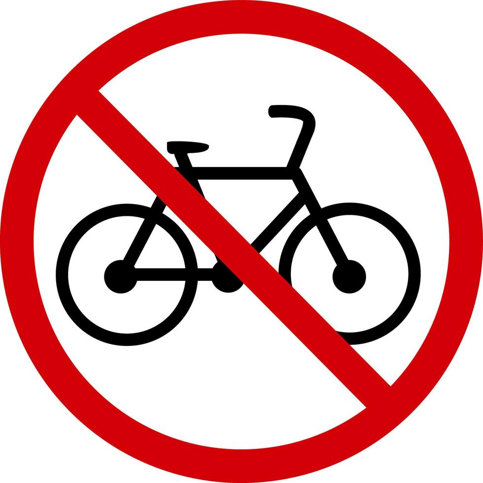 No bicicleta signo. prohibición firmar hacer no paseo un bicicleta. el firmar es un rojo cruzado fuera circulo con un silueta de un bicicleta adentro. ciclismo es no permitido. bicicleta prohibición. redondo rojo bicicleta detener signo. vector