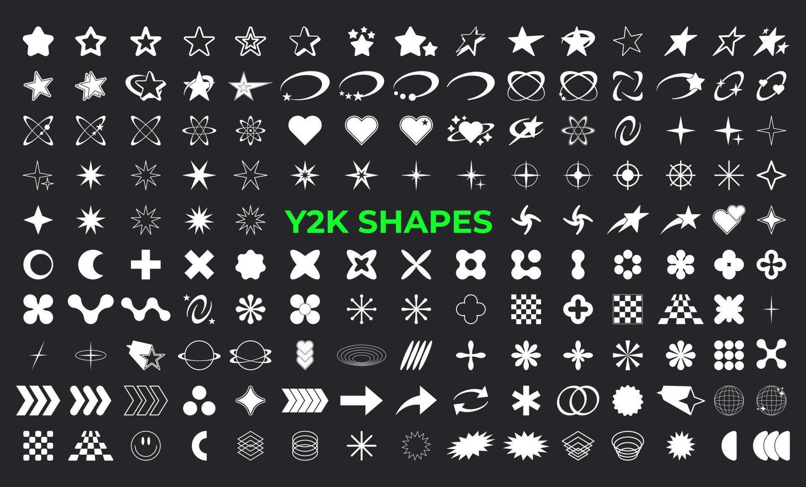 Set of Abstract geometric Y2k shapes trending retro futuristic design elements, infographic shapes. Modern trendy concept with symbols and objects. Retrofuturistic Vector illustration for UI and UX