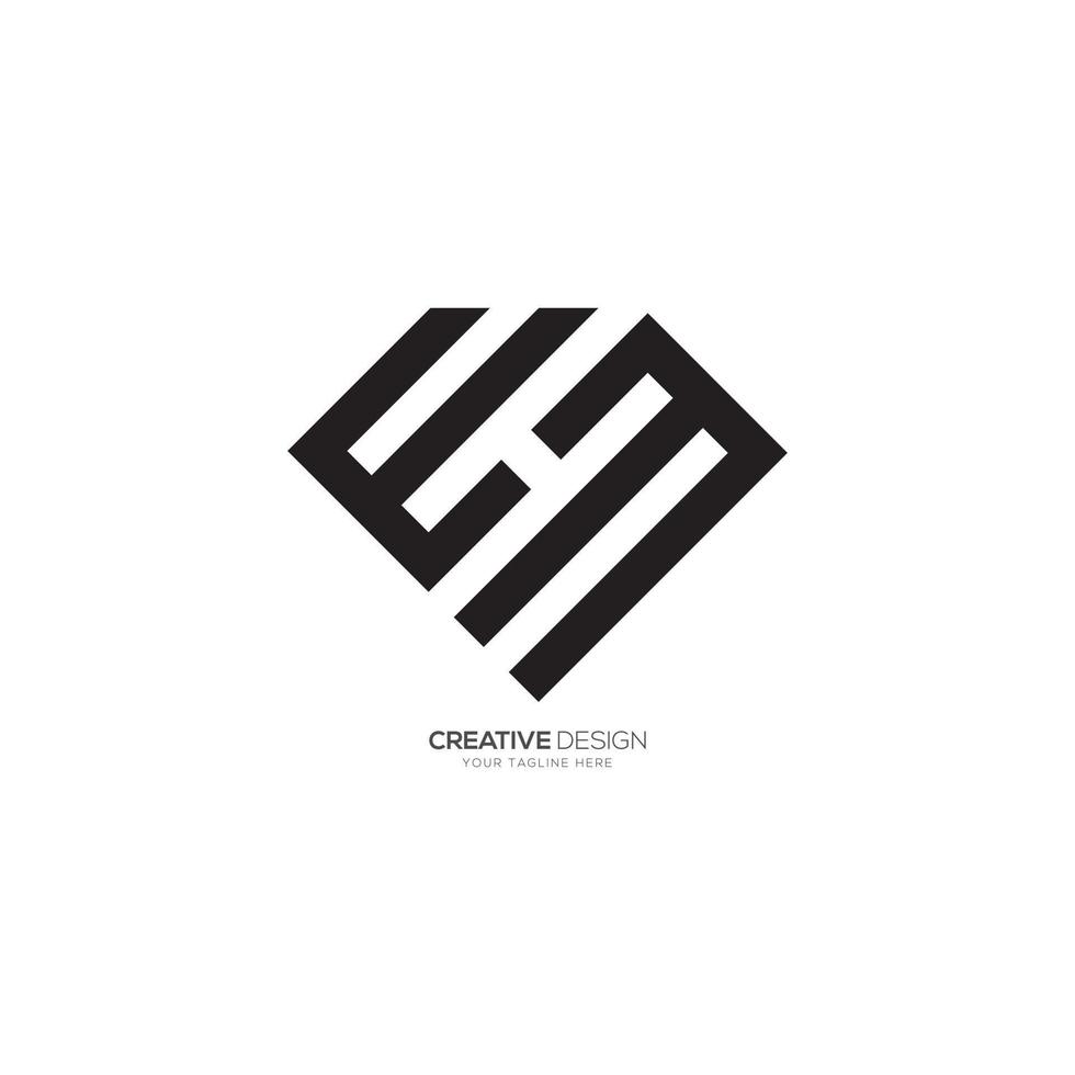 Modern letter e h m diamond shape negative space monogram logo vector