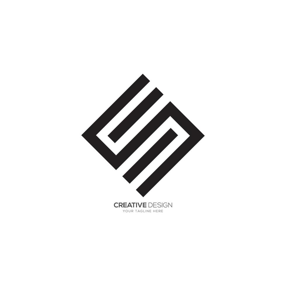 Modern letter e m rectangle shape cube line art minimal logo vector