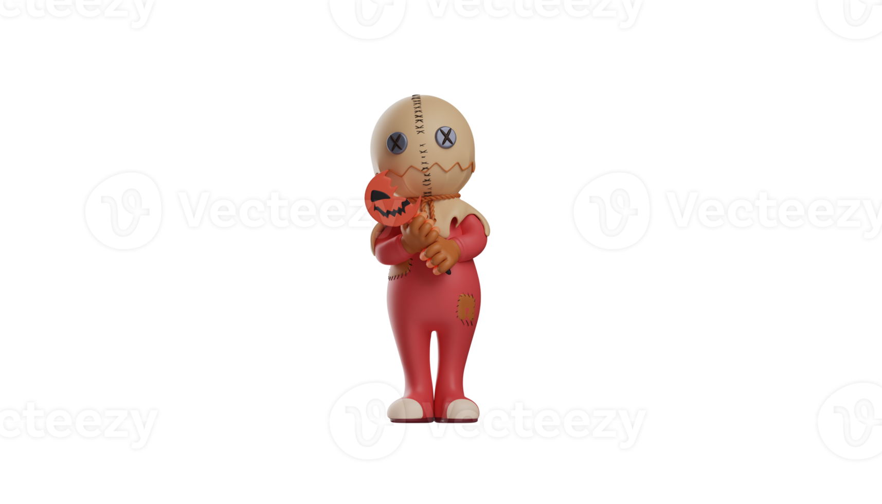 3D illustration. Weird Trick r Treat 3D Cartoon Character. Trick r Treat stood holding his little gourd stick in both hands. Trick r Treat looked confused. 3d cartoon character png
