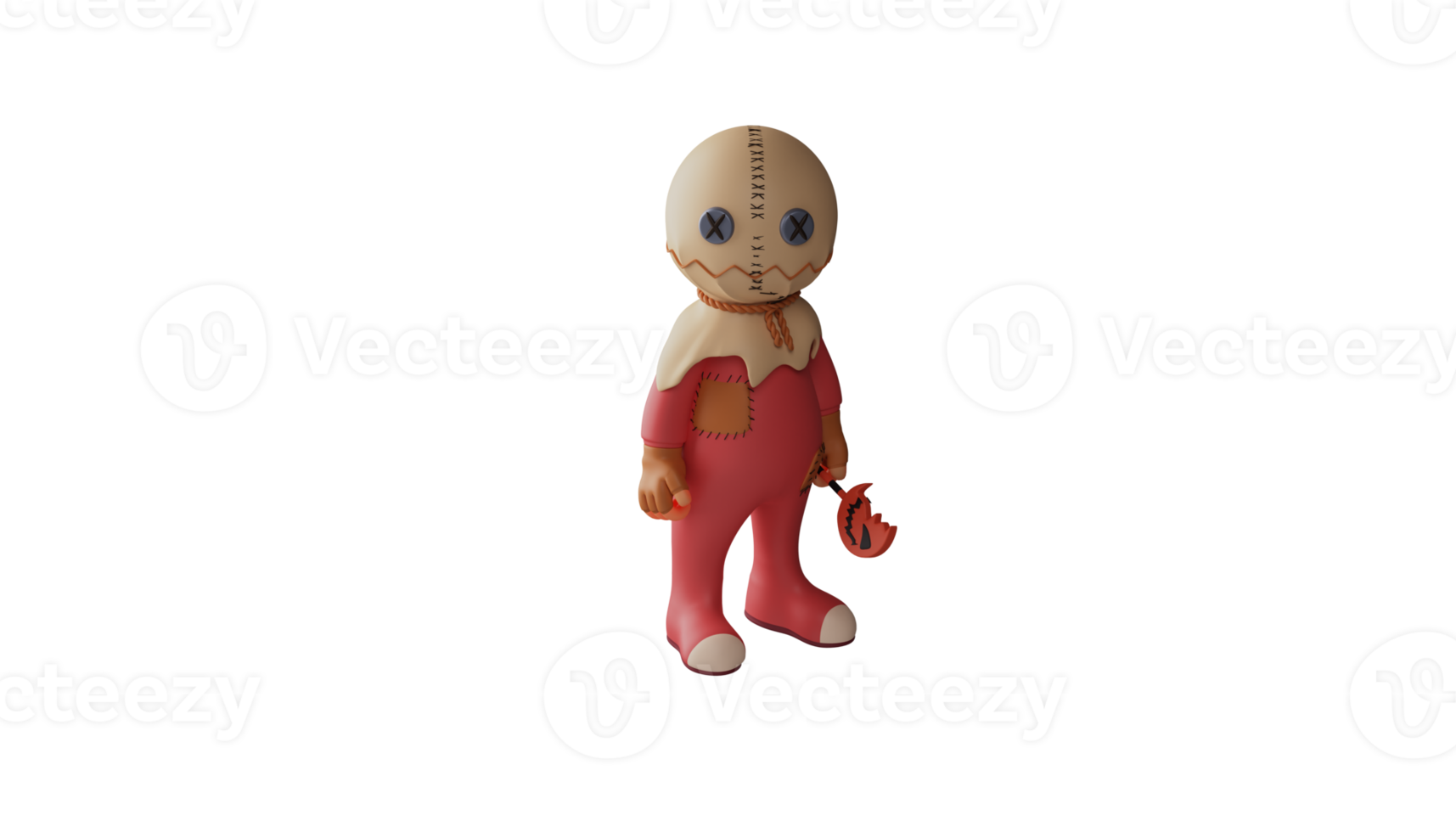 3D illustration. Horror Trick r Treat 3D Cartoon Character. Trick r Treat stands up and looks scary. Trick r Treat held a little pumpkin stick and just stood there. 3d cartoon character png