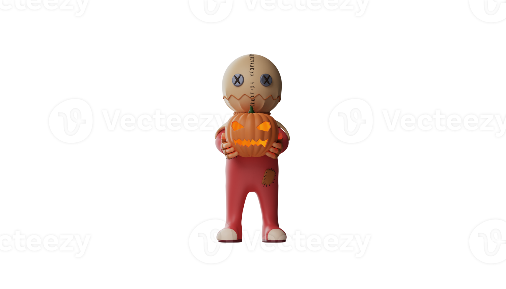 3D illustration. Boy 3D Cartoon Character. The boy wear Trick r Treat costume to come to the Halloween party. Trick r Treat stands and holds the pumpkin in both hands. 3d cartoon character png