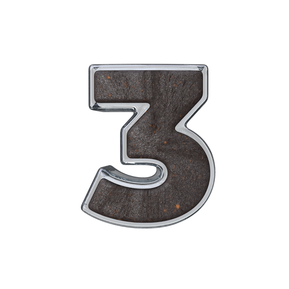 Number 3 3D render transparent background png