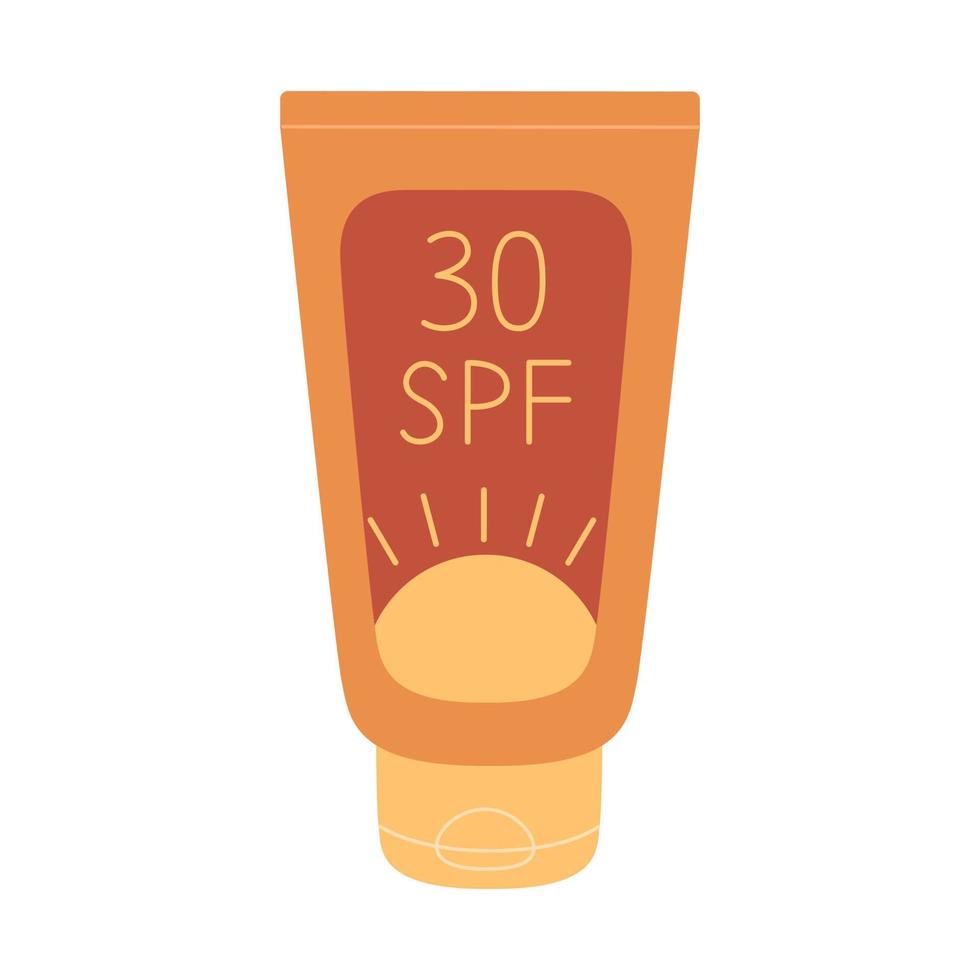 protector solar crema 30 spf en un tubo. bloqueador solar loción, uv proteccion, piel cuidado. vector plano ilustración en sencillo estilo aislado en blanco antecedentes.