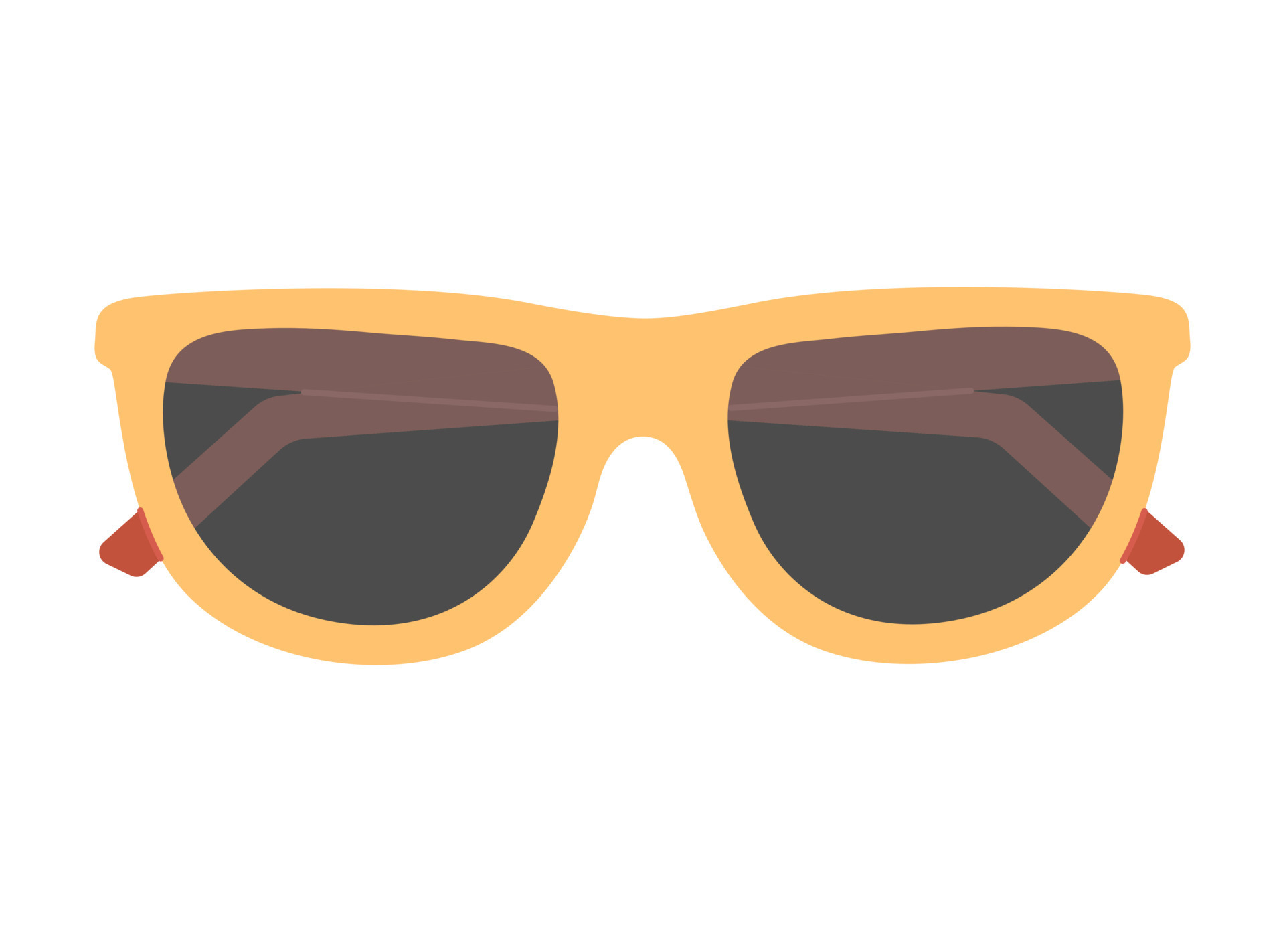 Yellow sunglasses with red temples isolated on white background