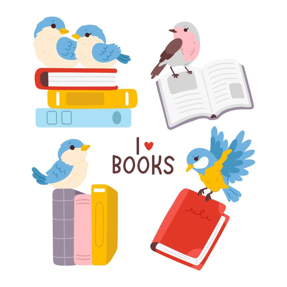 books and birds vector