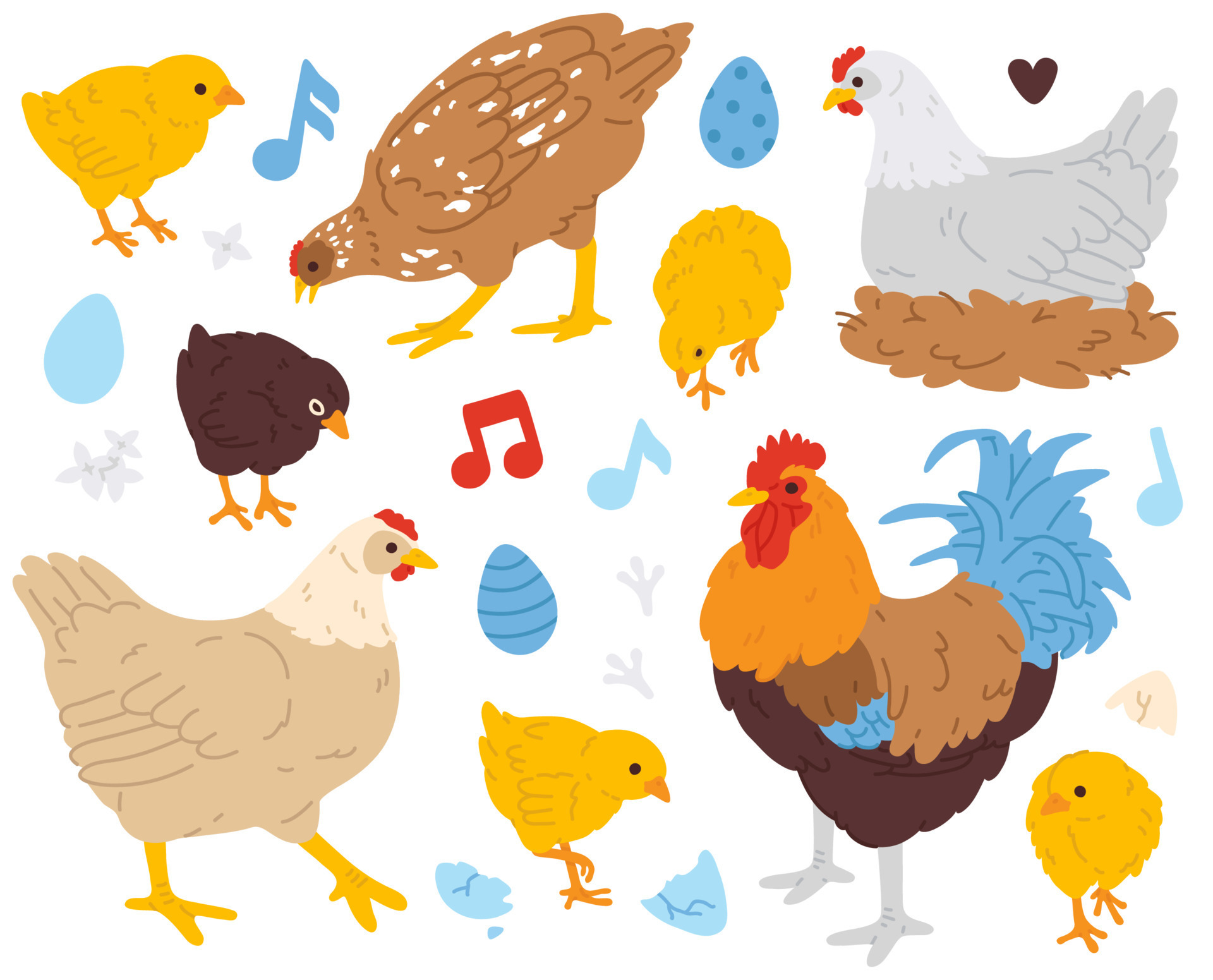 Set Of Cute Doodle Rooster Hens Chickens 23212634 Vector Art At Vecteezy Set Of Cute Doodle Rooster Hens Chickens 23212634 Vector Art At Vecteezy