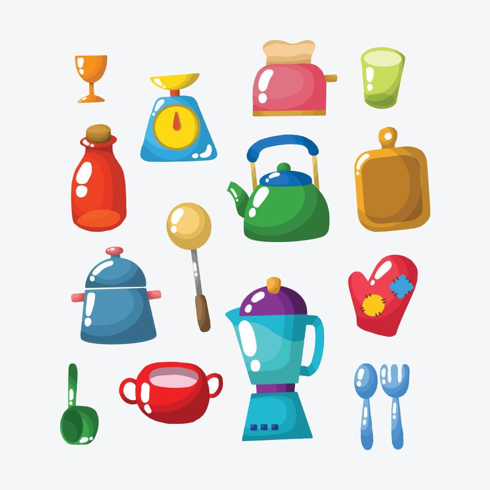 Cute Kitchen Tools and Appliances Icons Collection Vector