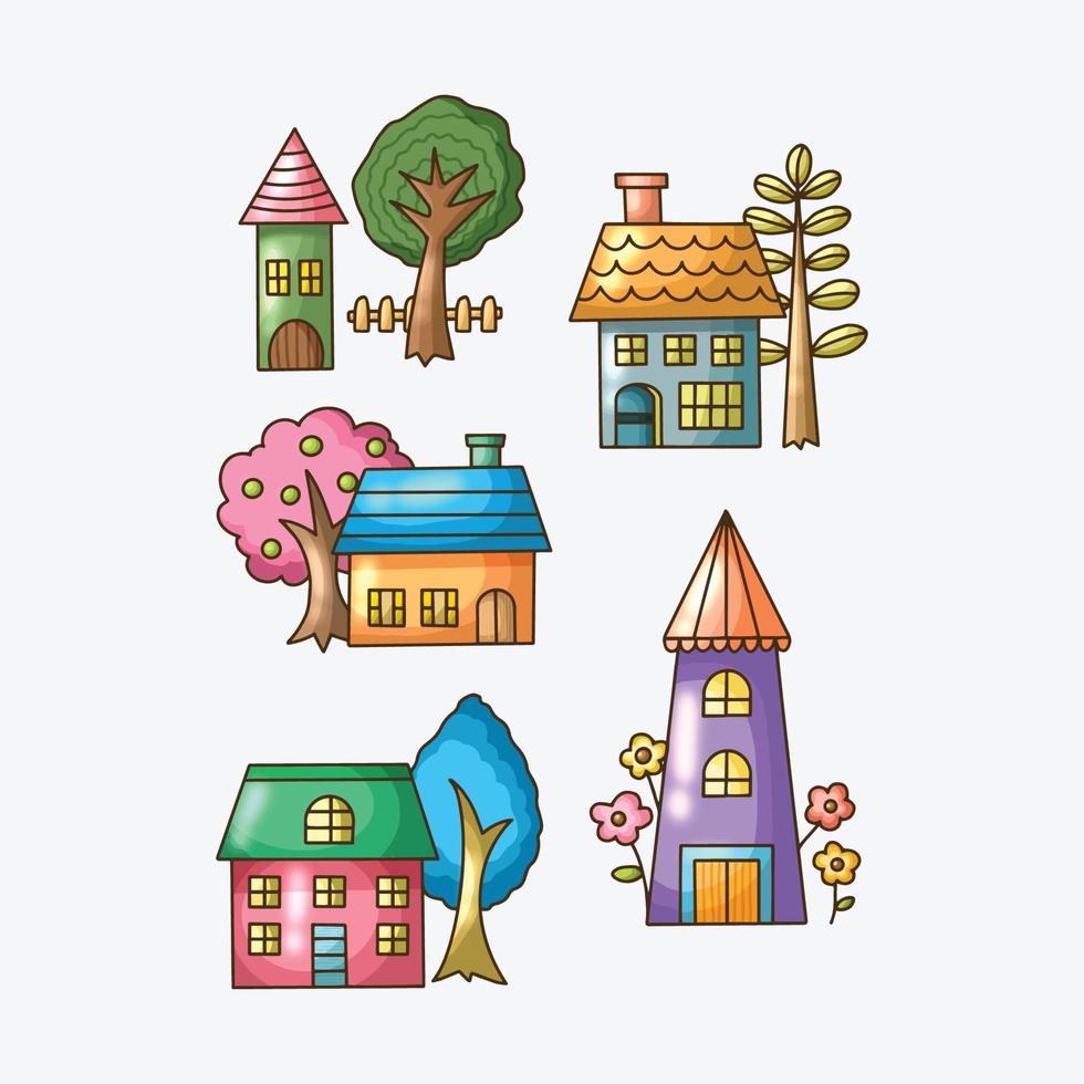 Cute Whimsical House Icons Collections Vector