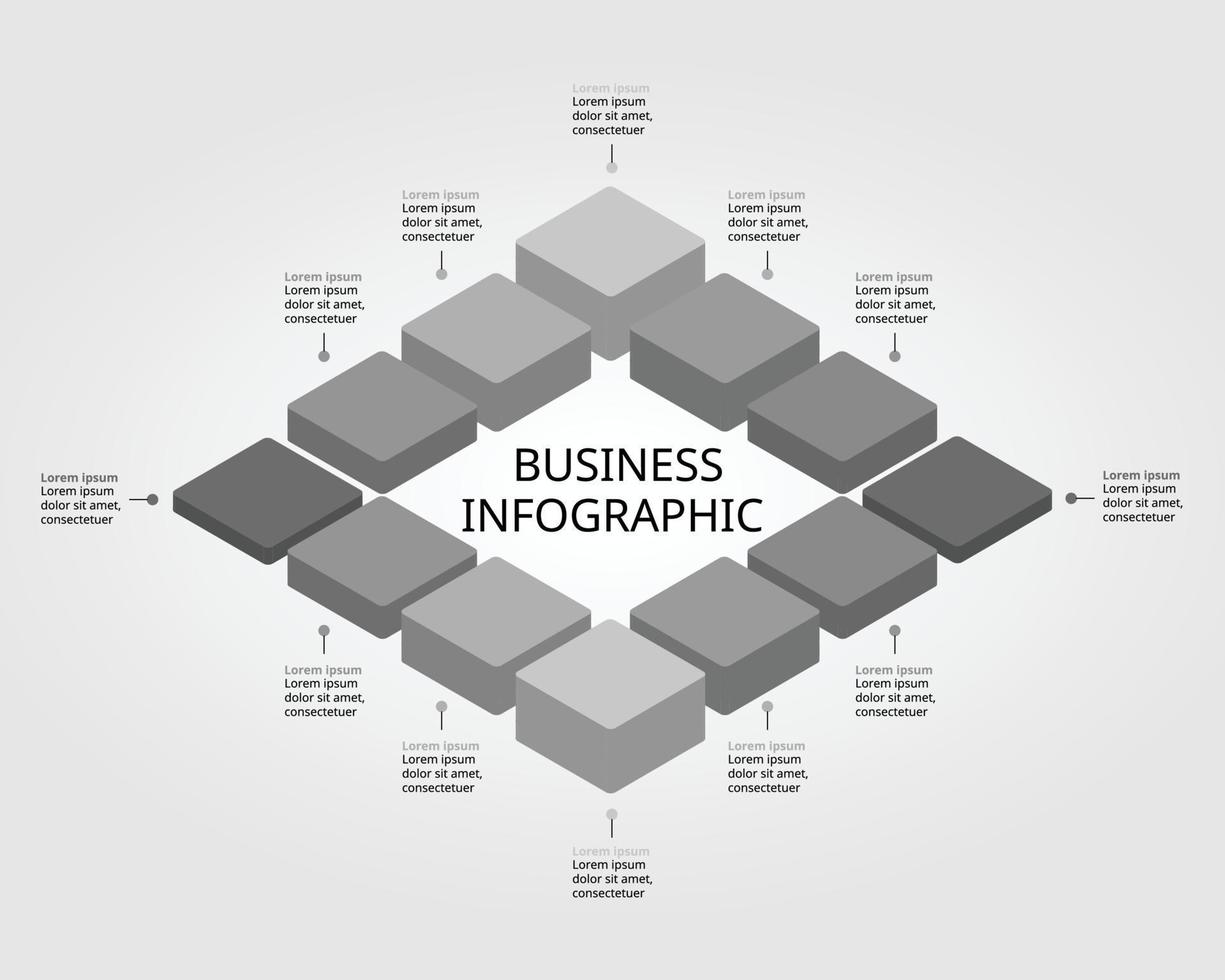 square chart level template for infographic for presentation for 12 element vector