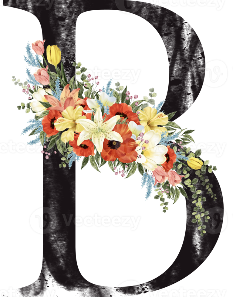 Alphabet and number flower watercolor wedding letter png