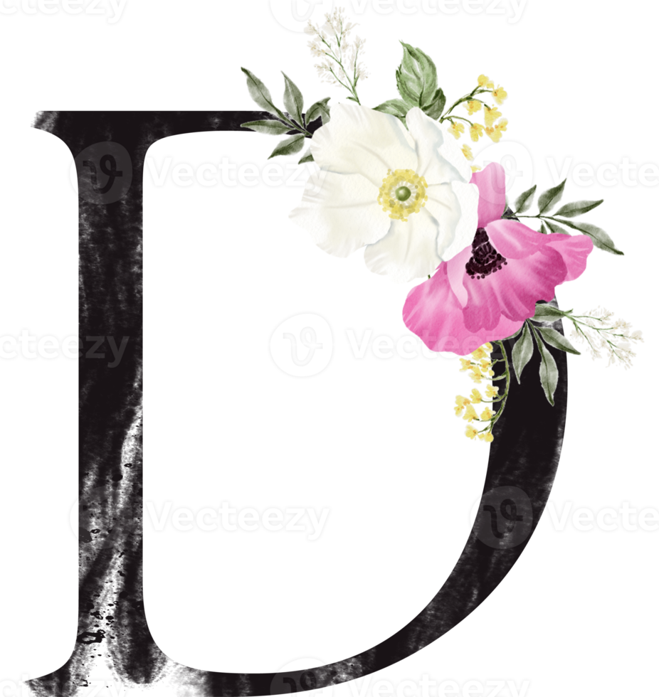 Alphabet and number flower watercolor wedding letter png