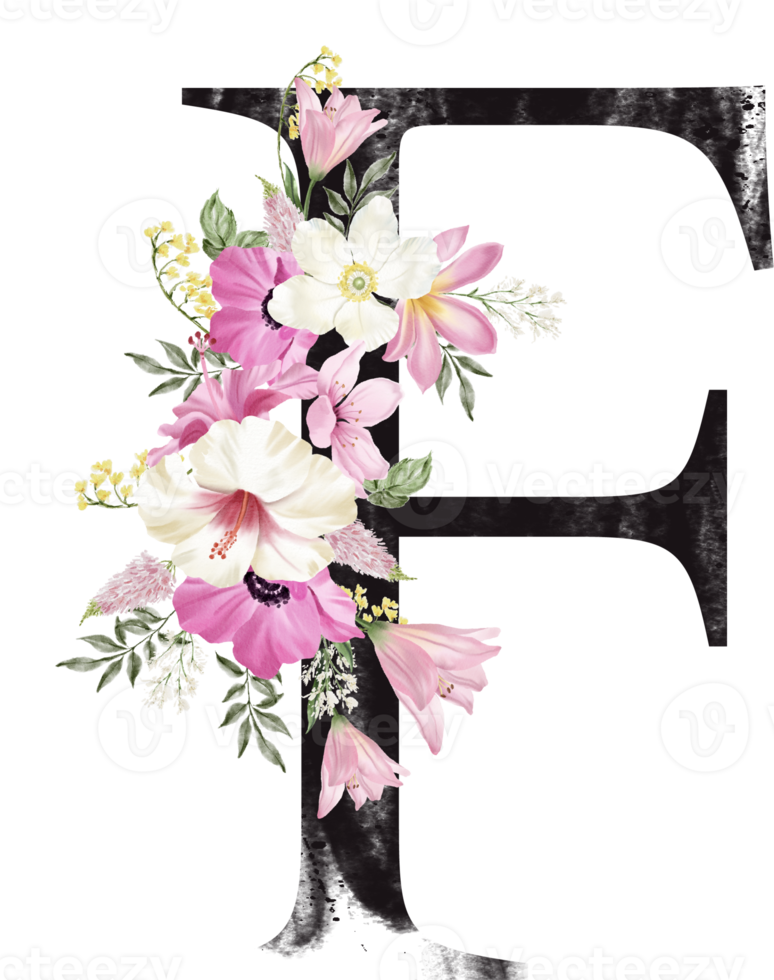 Alphabet and number flower watercolor wedding letter png