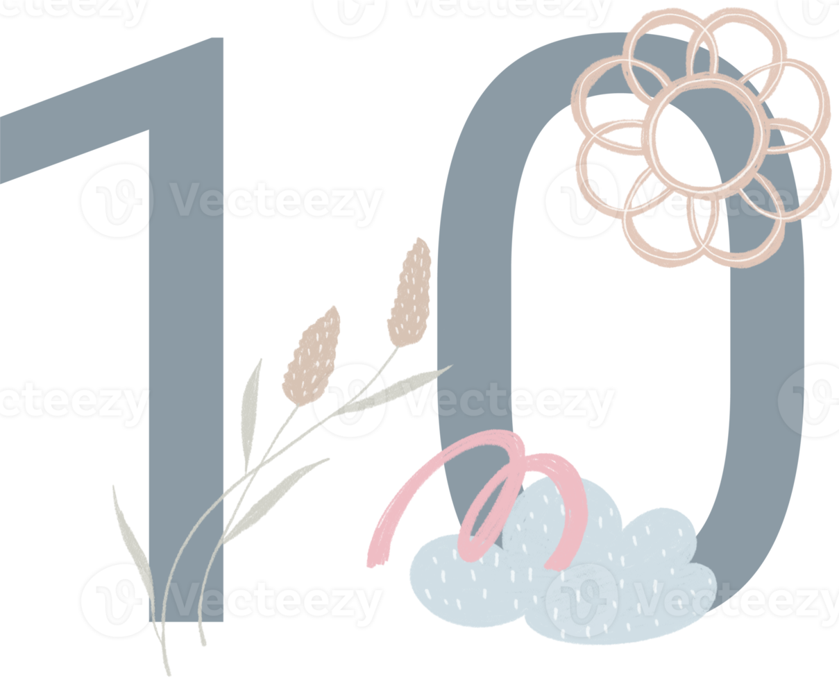 Alphabet and number Boho Baby hand drawn png