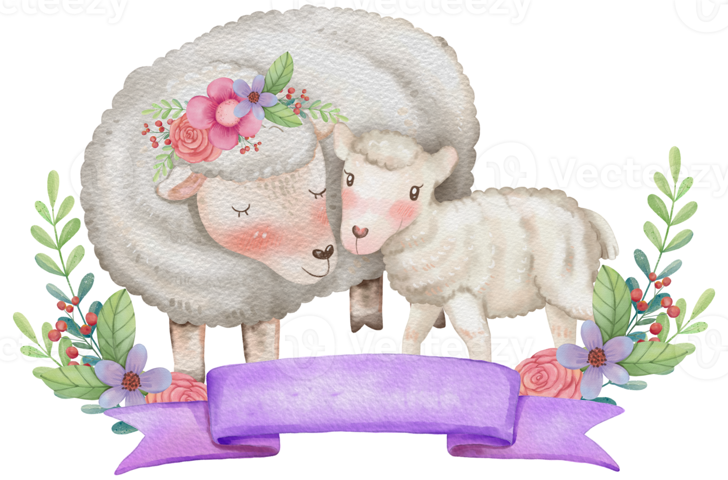 Mom and Baby cute animal watercolor character png